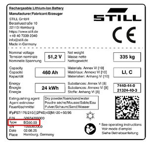 Typenschild Li-Ion Battey STILL